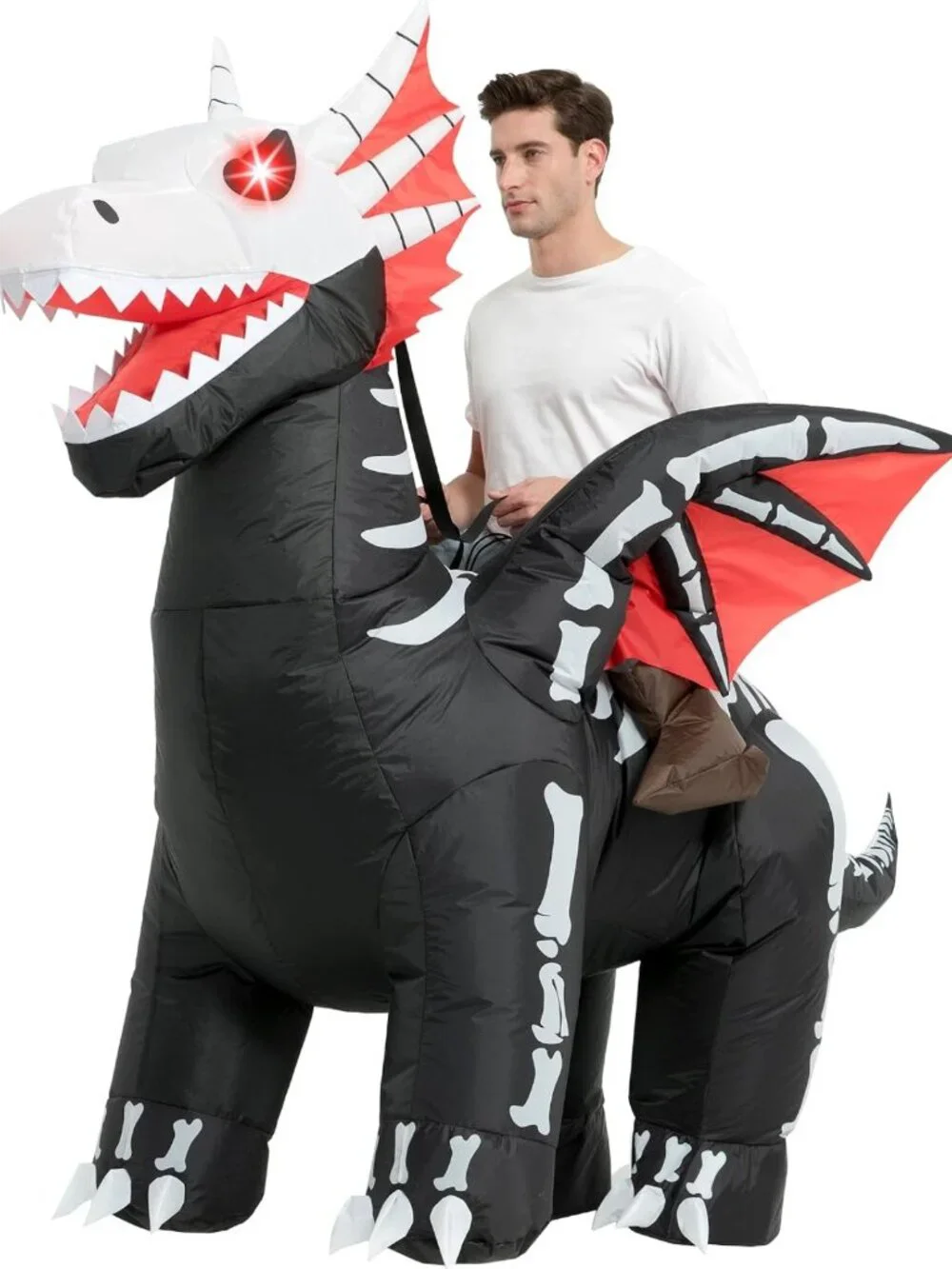 Adult Halloween Inflatable Costume - Light-Up Skeleton Dragon Suit for Parties
